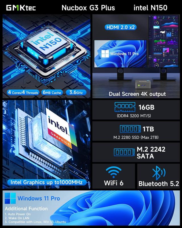 Mini PC GMKtec Nucbox G3 Intel N100 Windows 11 Pro 16 GB/1 TB